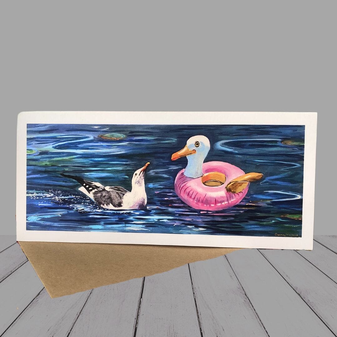 Greeting Card –  “Gulls’ best friend” inflatable ring seagull