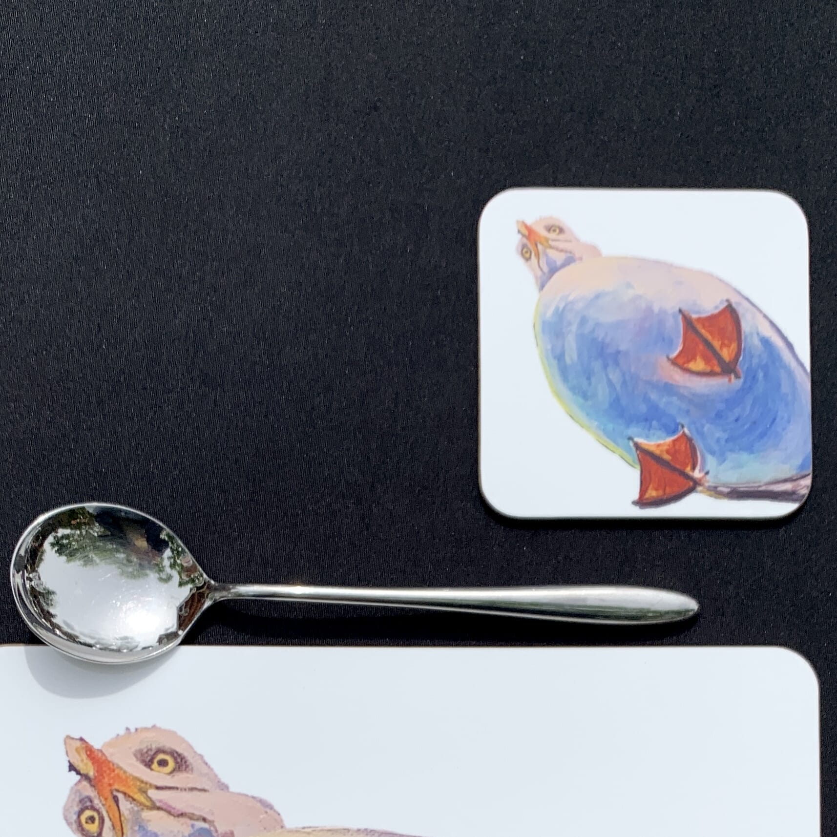 Handmade Seagull Art 9x9cm Coaster - Hard Backed, Glossy Finish 