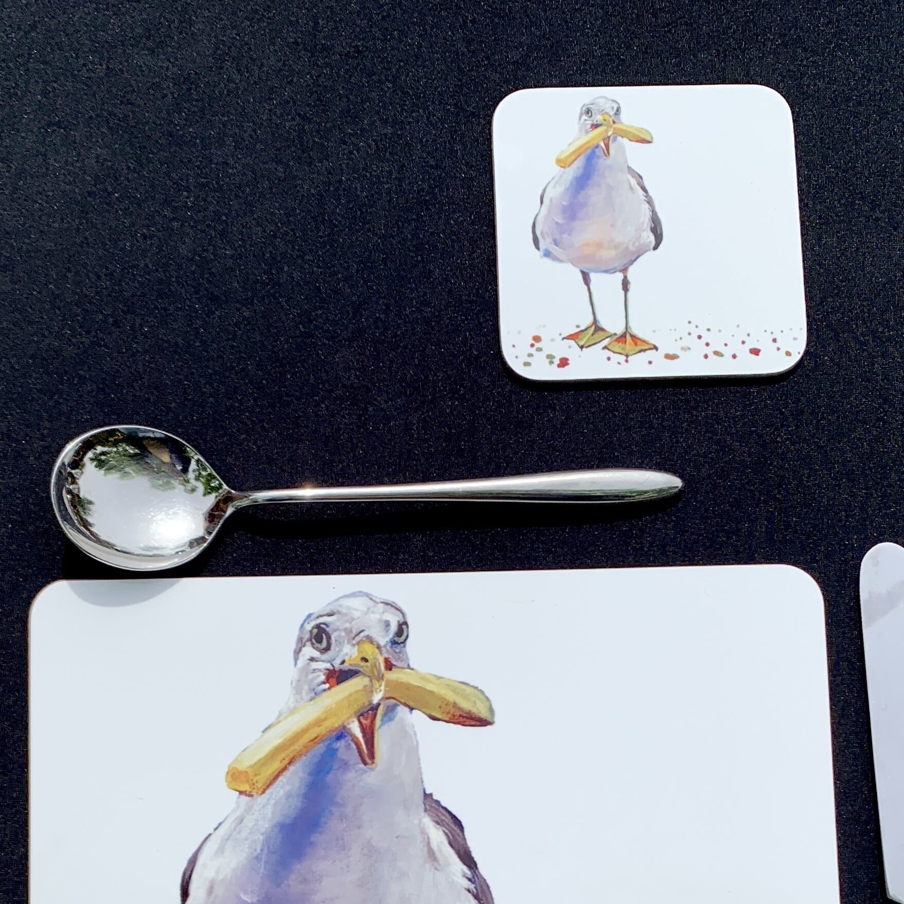 Handmade Seagull Art 9x9cm Coaster - Hard Backed, Glossy Finish 
