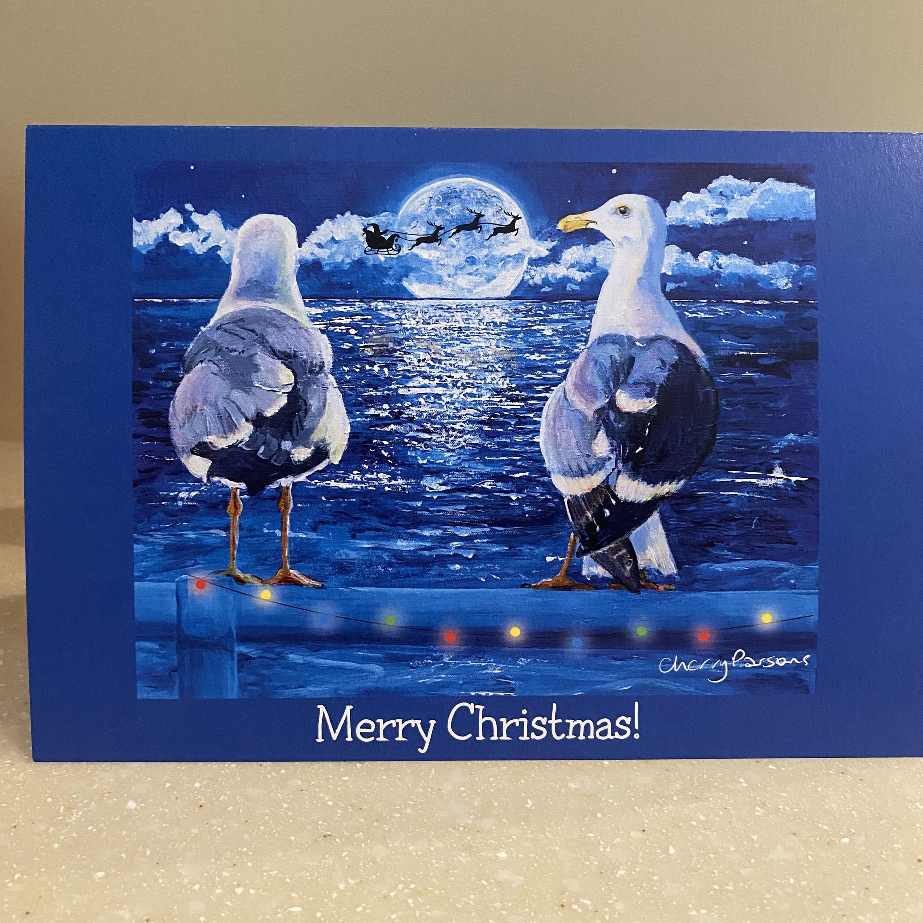 Seagull Art Print in Mount- Seagulls watching Father Christmas