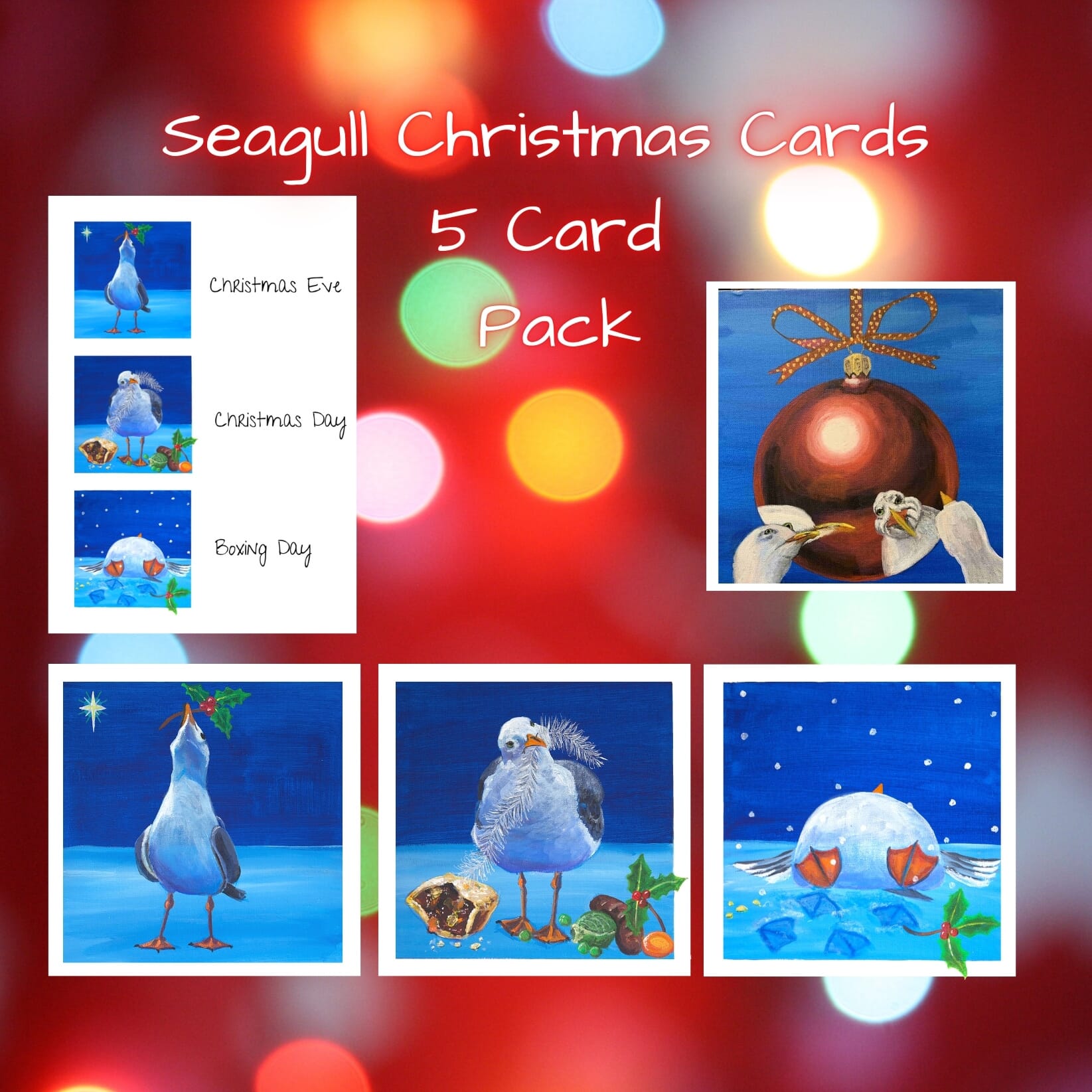 Seagull Christmas Card Collection of 5 Cards