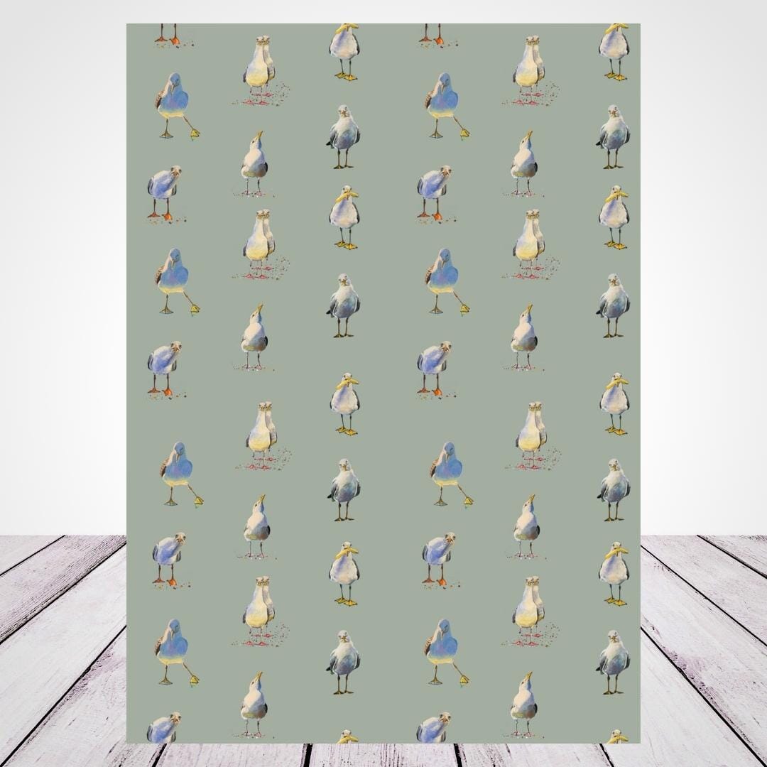 Green Wrapping Paper -seagull design
