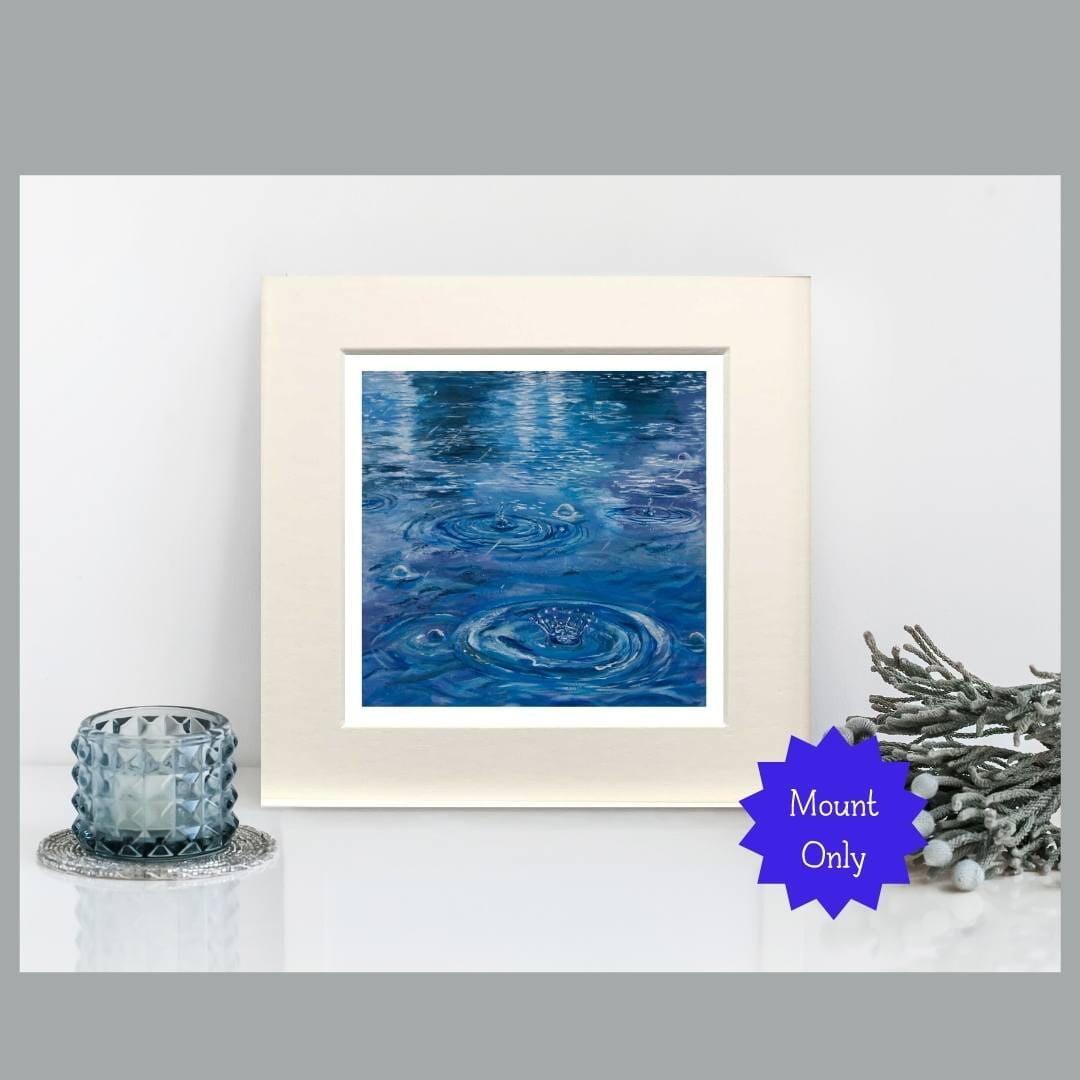 Raindrops making ripples on water - Art Print in Mount - 
