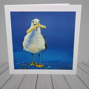 Greeting Card - Seagull with food-coastal art- 