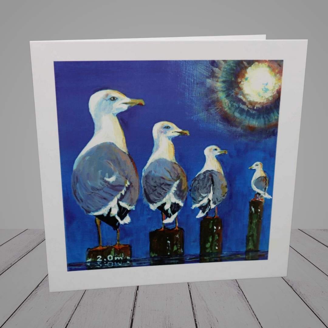 Greeting Card – Seagulls socially distancing – “Don’t Stand So Close To Me”