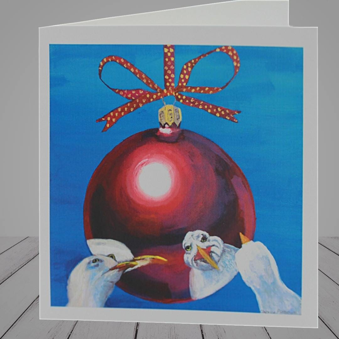 Greeting Card –  Seagull Christmas Card -“Gullabauble”