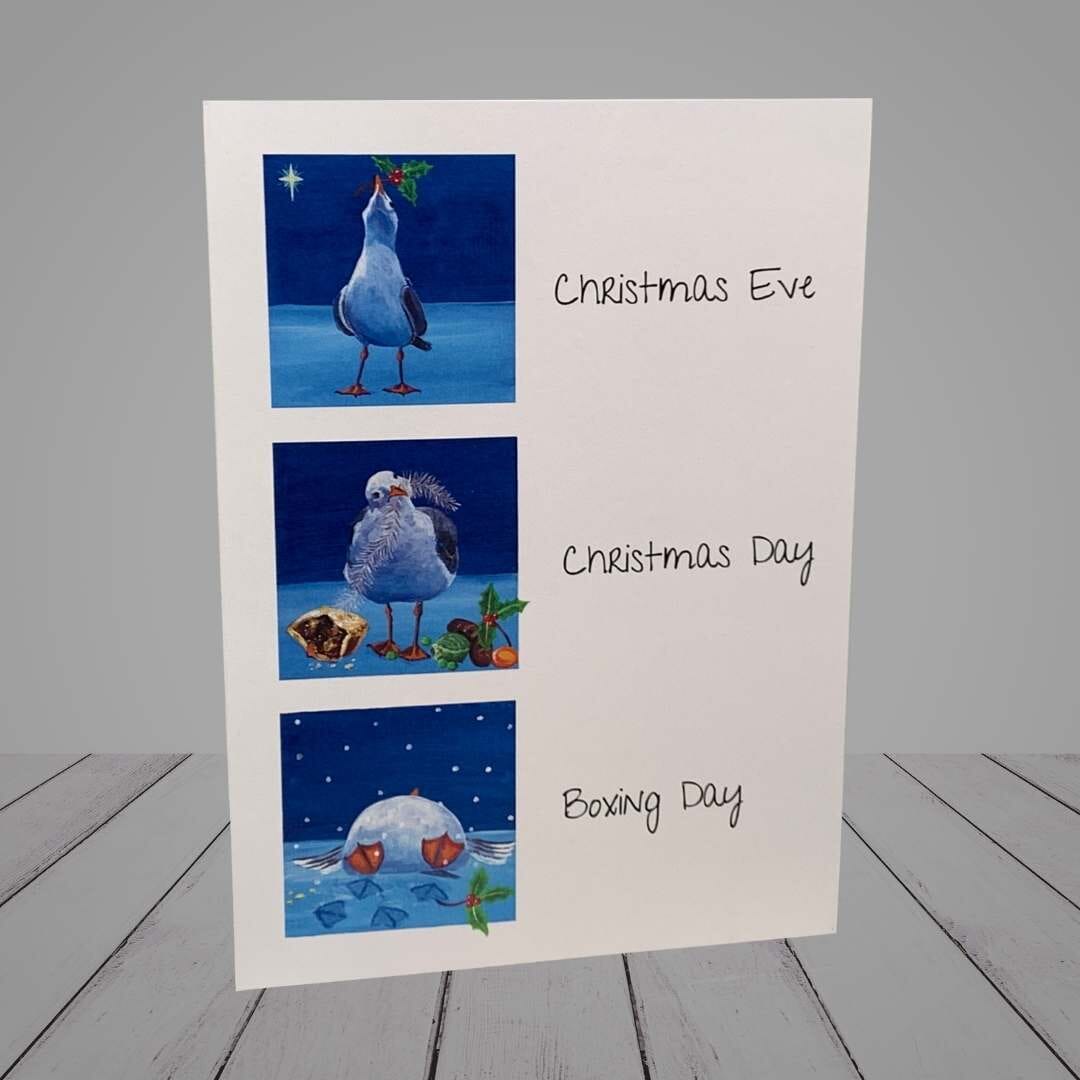 Greeting Card –  Seagull Christmas Card -“Gulosity”