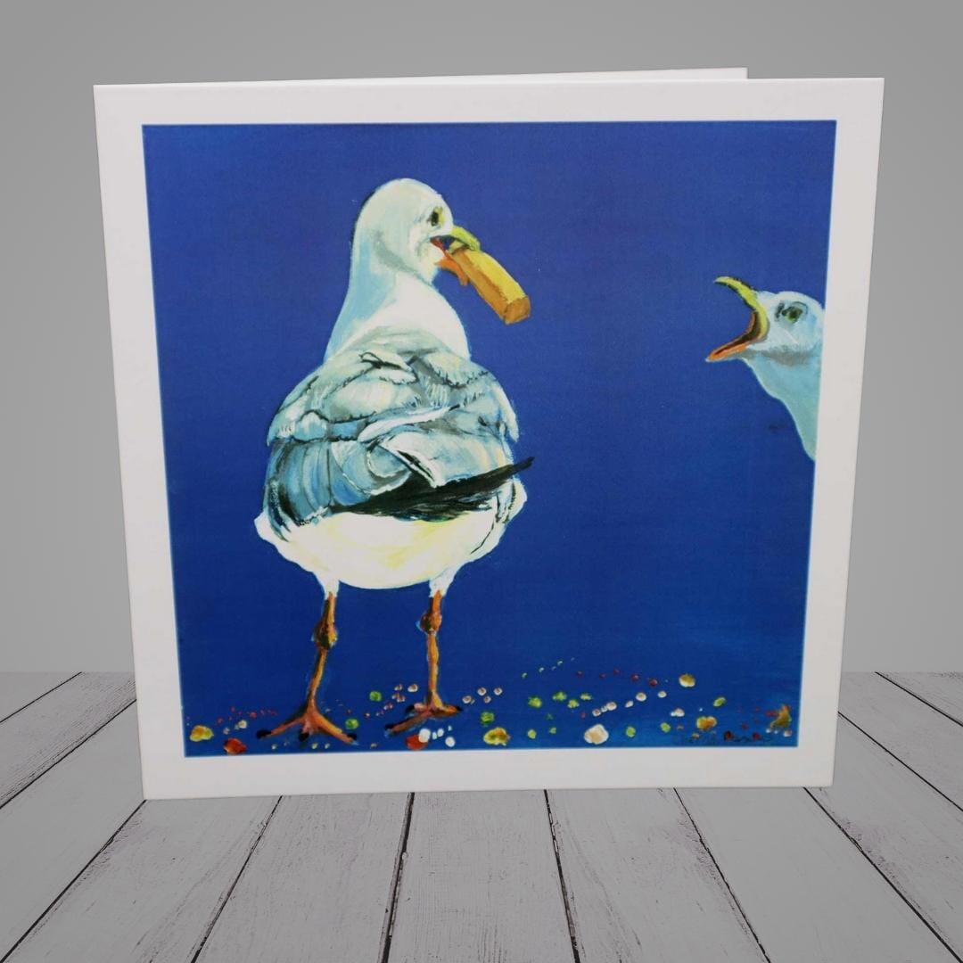 Greeting Card –  seagulls – coast  “Mine, Mine, Mine!”