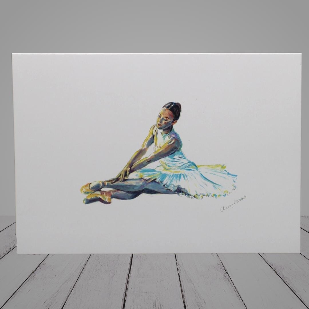 Ballet Greeting Card – ballerina stretching -“Perfectly Poised”
