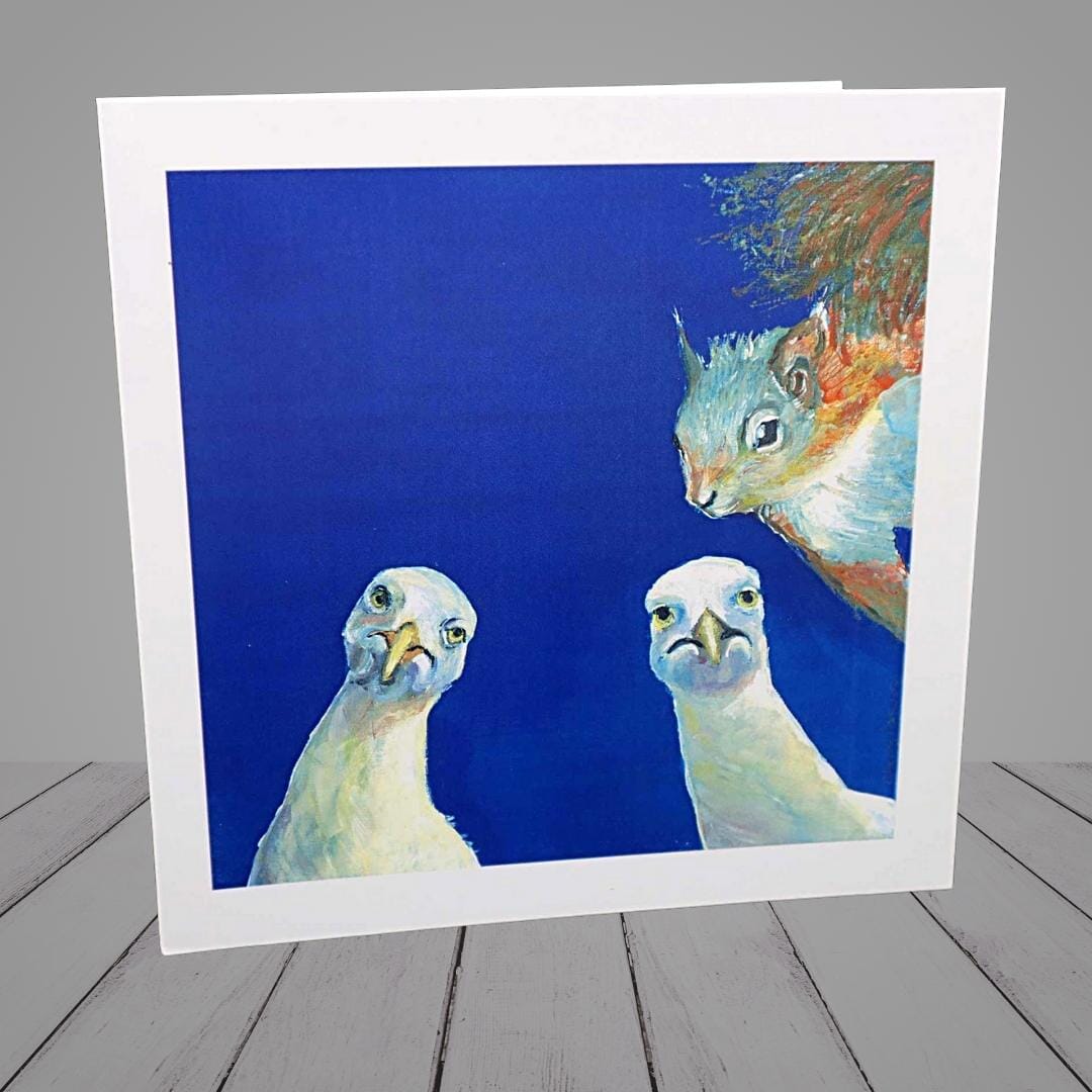 Greeting Card –  seagulls and squirrel  “Photo Bomb”