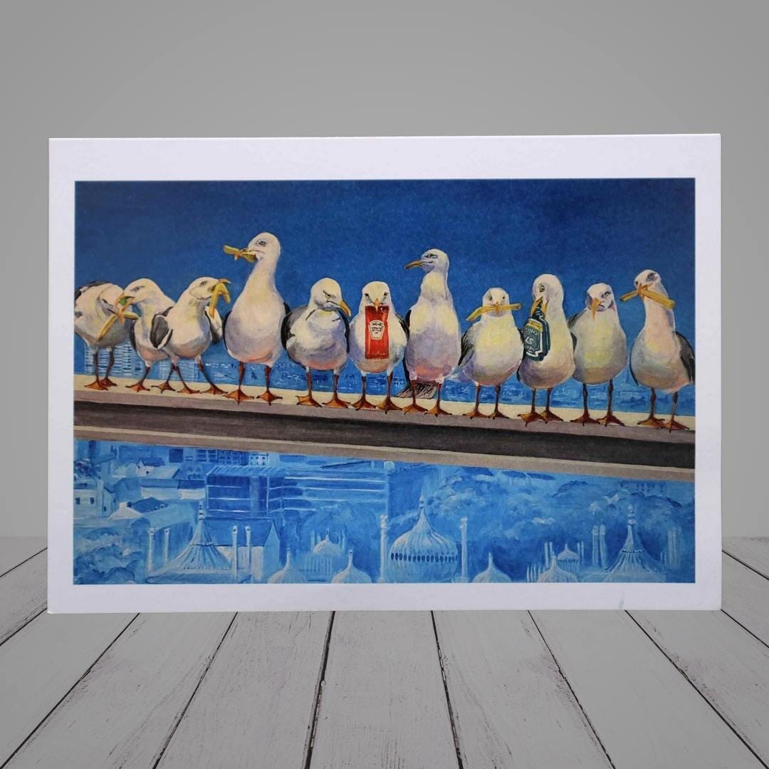 Greeting Card –   Lunch over Brighton – Seagull Card-“Who Forgot The Fish?”