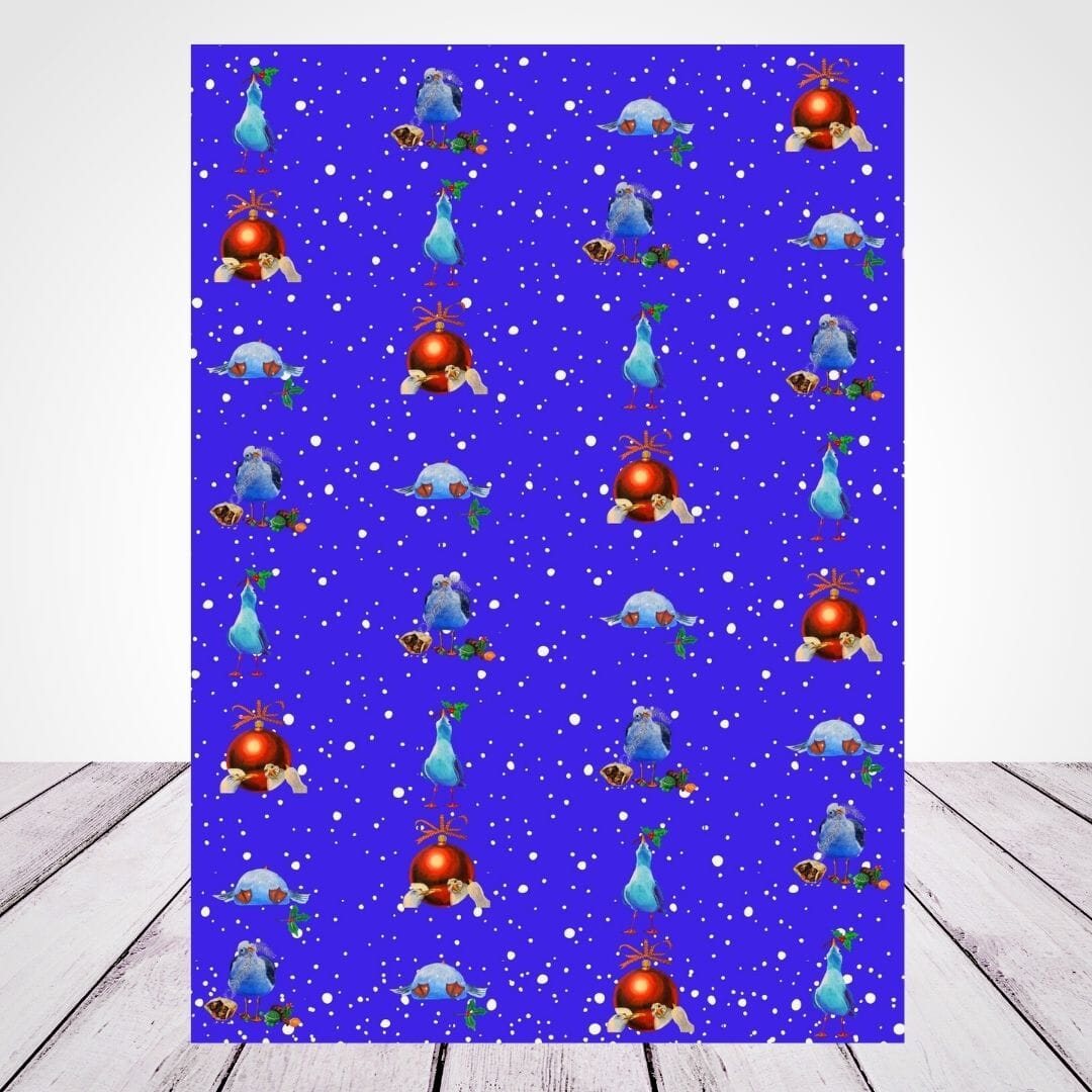 Wrapping Paper -blue seagull Christmas design