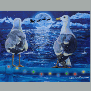 Seagull Art Print in Mount- Seagulls watching Father Christmas