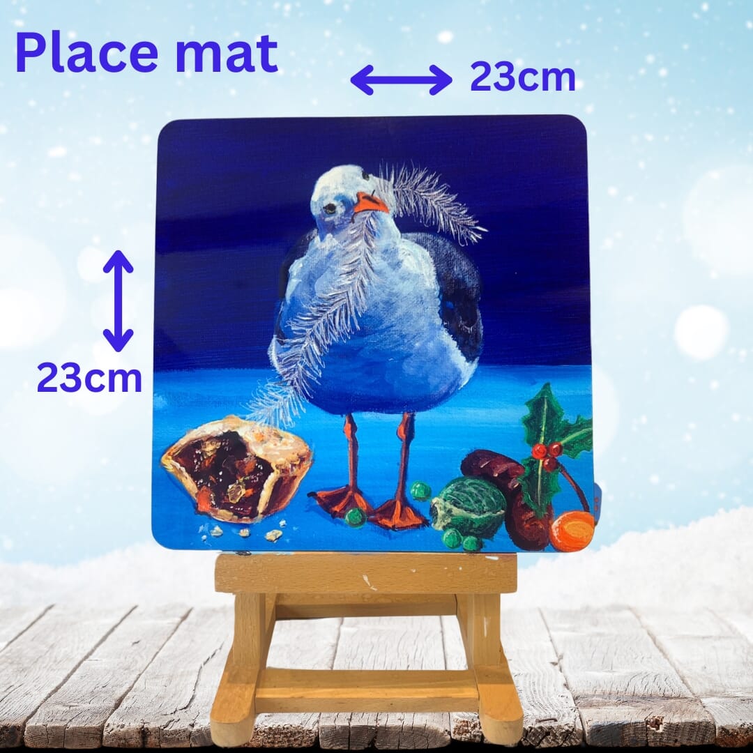 Seagull 23cm x 23cm placemat – Hard Backed, Glossy Finish ” Christmas Day”