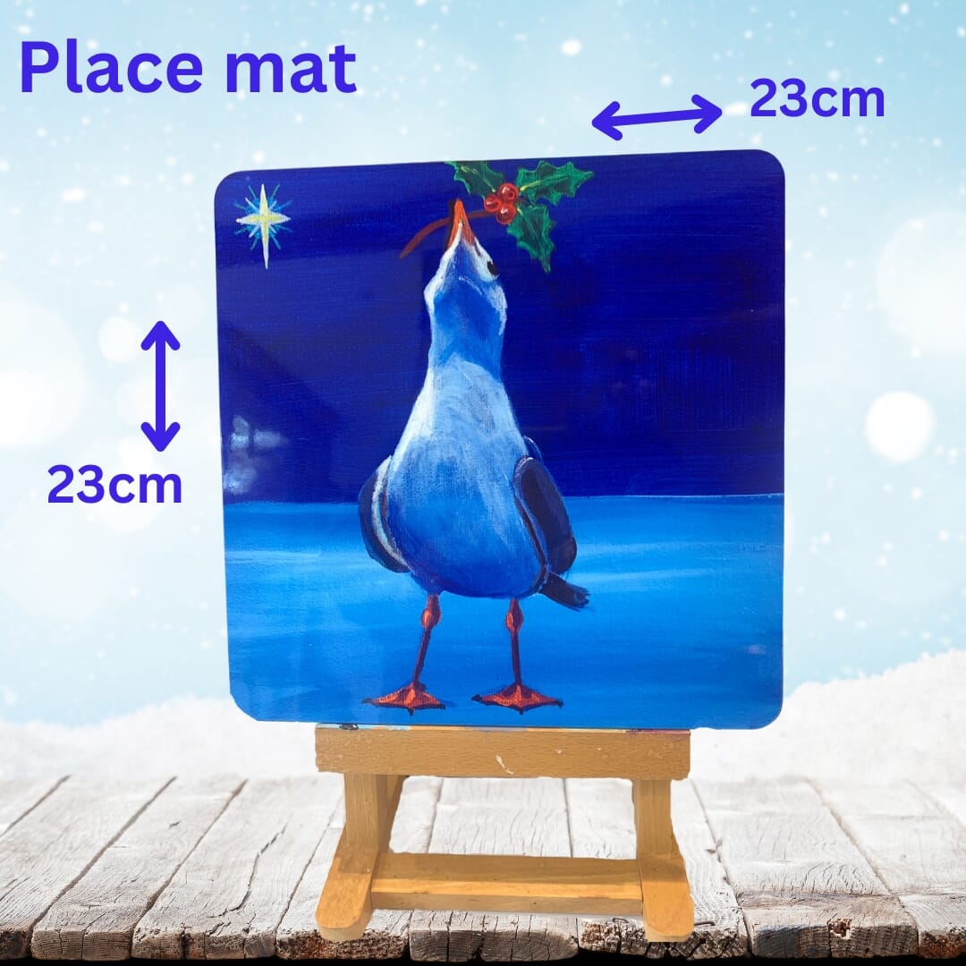 Seagull 23cm x 23cm placemat – Hard Backed, Glossy Finish ” Christmas Eve”