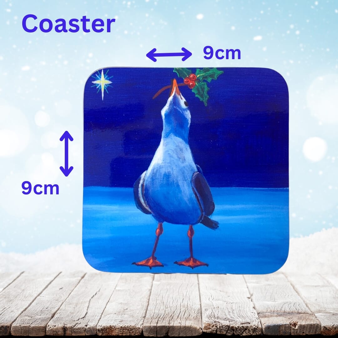 Seagull 9x9cm Coaster – Hard Backed, Glossy Finish “Christmas Eve”